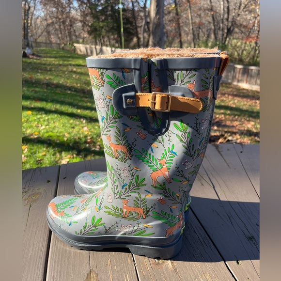 🦌WESTERN CHIEF OH DEER LINED CHARCOAL RUBBER RAIN BOOTS 8 - Picture 6 of 10